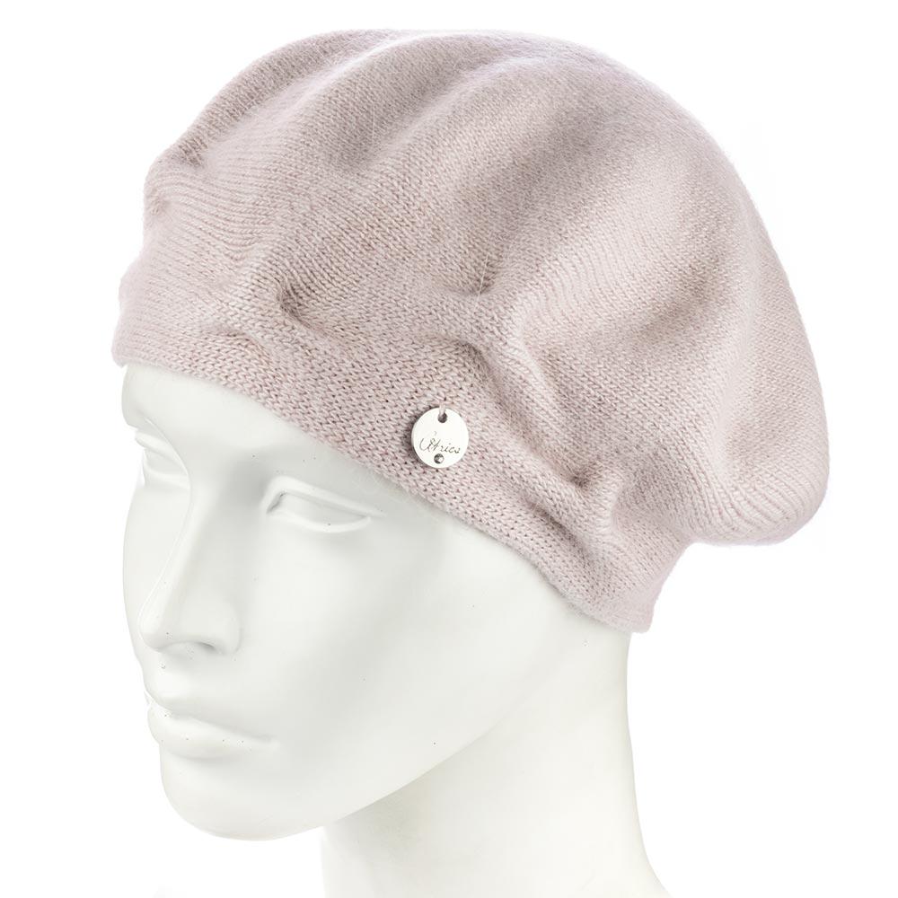 Берет женский ангоровый двойной Atrics WH910 с узором Светлый пудровый
