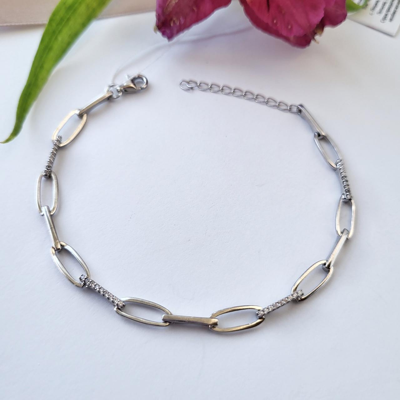 Браслет на руку с белыми камнями серебро 16-19 см 925 пробы 3,08 г (1524)