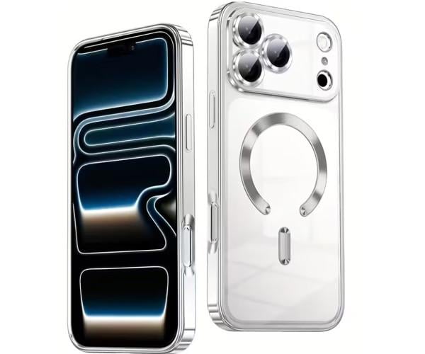Чехол силиконовый Fashion Shining для iPhone 17 Pro с поддержкой беспроводной зарядки Серебряный