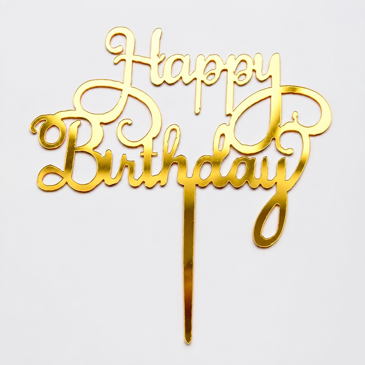 Топер для торта Happy Birthday зеркальный декоративный 95x110 мм Золотистый (445328)