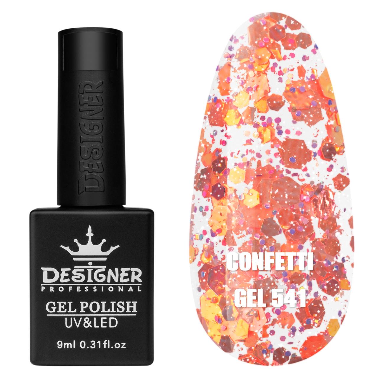 Гель-лак для маникюра Confetti gel Дизайнер с конфетти 9 мл Медный с розовым №541