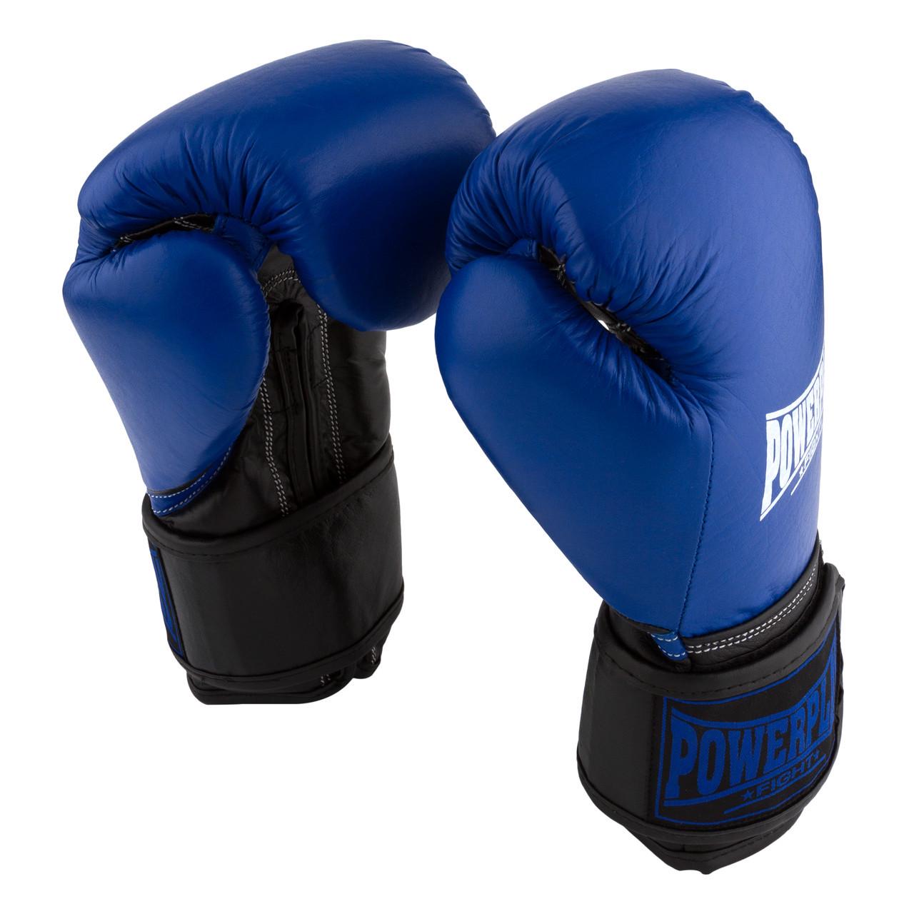 Боксерские перчатки PowerPlay 3015 натуральная кожа 12 унций Синий