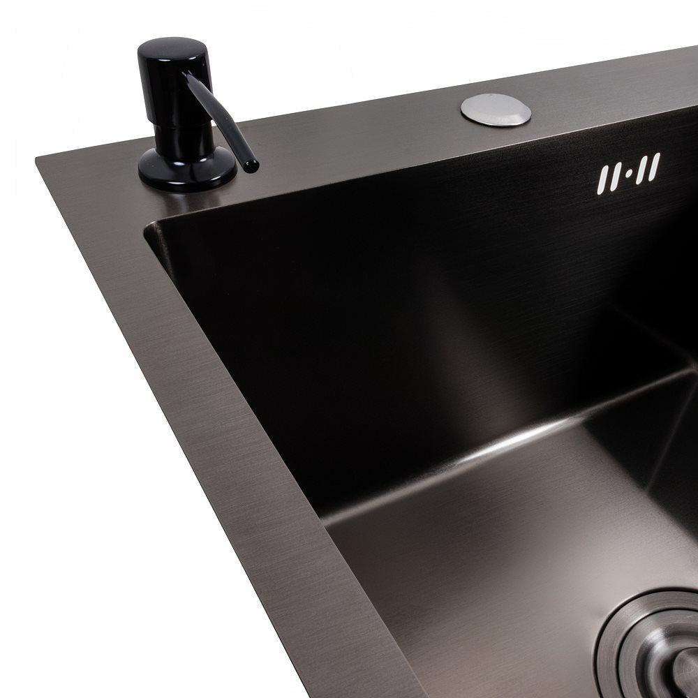 Мийка кухонна Valeso Handmade CM 65х50 L PVD круглий сифон 3,0/0,8 мм Чорний - фото 4 Мийка кухонна Valeso Handmade CM 65х50 L PVD круглий сифон 3,0/0,8 мм Чорний - фото 4