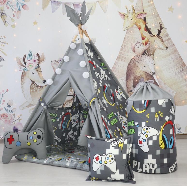 Вігвам для дітей Playsation графіт з матрацом і подушками з кошиком для білизни - фото 6 Вігвам для дітей Playsation графіт з матрацом і подушками з кошиком для білизни - фото 6