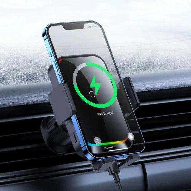 Автодержатель для телефона с беспроводной зарядкой Baseus Halo Electric Wireless Charger 15W Black (SUDD000001) - фото 5