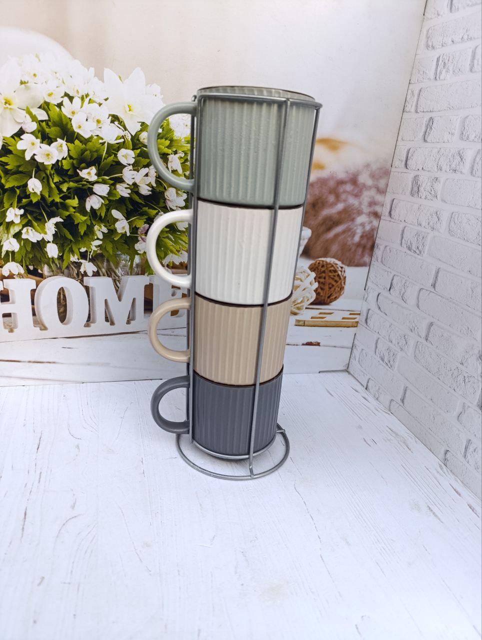 Набір чашок SNT 021-04-22 порцелянових на металевій стійці 4 шт. 400 мл Різнокольоровий (31559216)