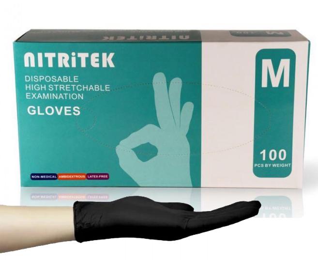 Перчатки Nitritek нитровиниловые неопудренные 100 шт. M Черный - фото 8