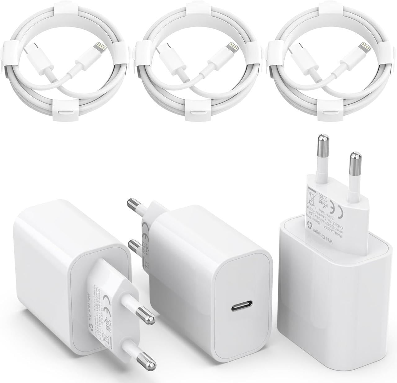 Комплект зарядных устройств сетевых USB-C 20 Вт с кабелями Lightning ля iPhone и iPad GEJIN 2 м 3 шт. Комплект зарядных устройств сетевых USB-C 20 Вт с кабелями Lightning ля iPhone и iPad GEJIN 2 м 3 шт.