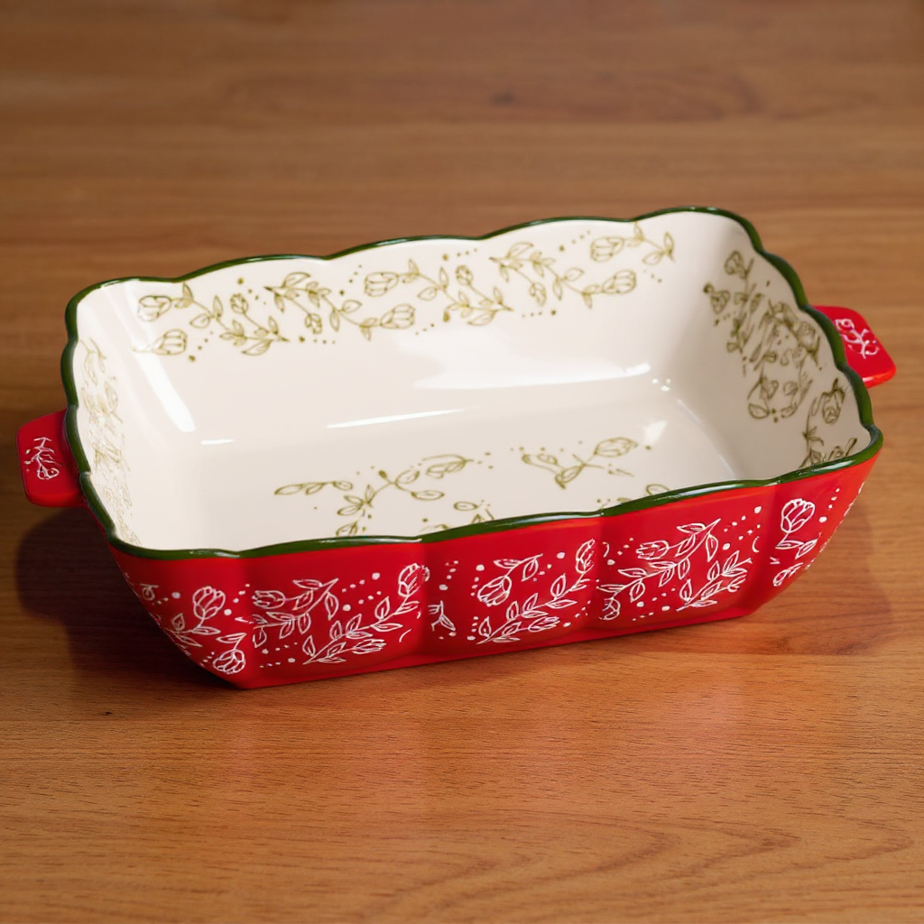 Форма для запікання у духовці порцелянова квадратна Vintage з ручками 2,5 л 30х30х7 см Червоний (HM04-16) - фото 3