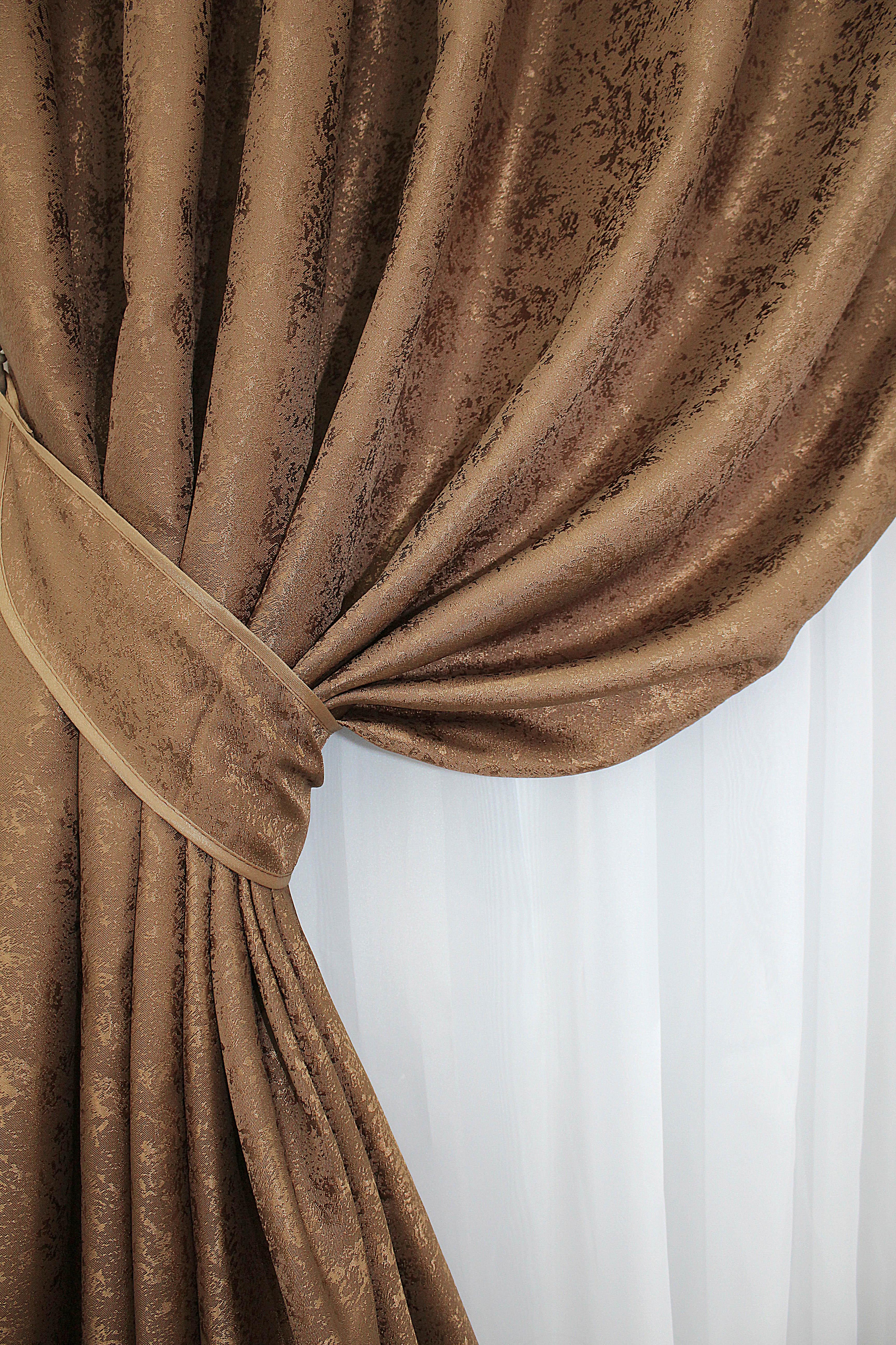 Комплект готовых штор VR-Textil Жаккард Мрамор Al1 № 660ш 150х285 см 2 шт. Коричневый (33-0134) - фото 5
