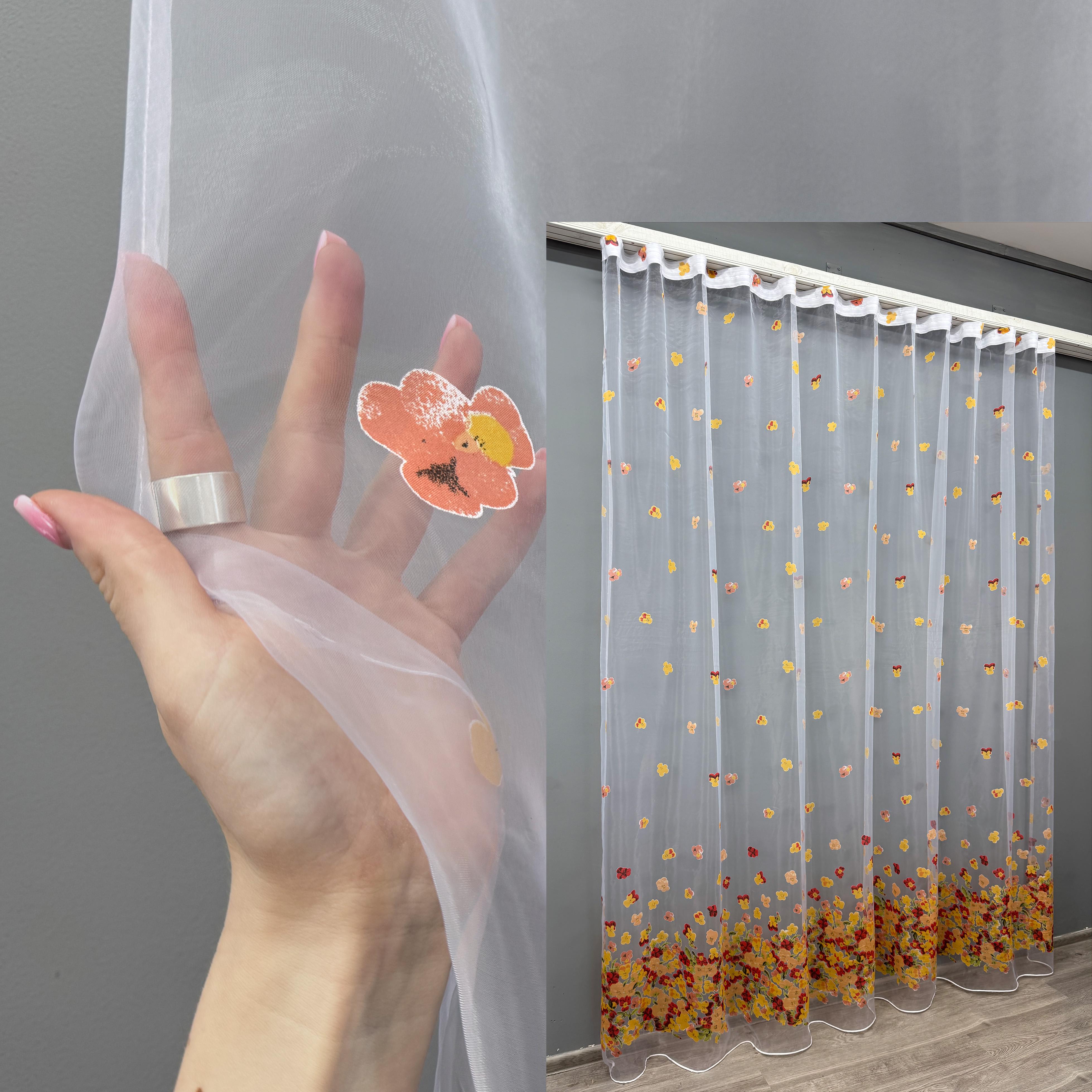 Тюль VR-Textil 823т Бабочки органза 300х250 см Белый/Оранжевый/Красный (40-539) - фото 2