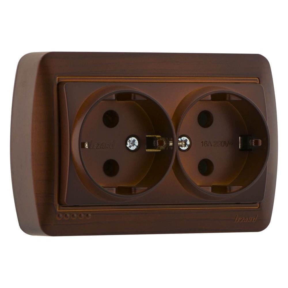 Розетка Lezard Demet 2-а із заземленням Античний кедр (711-0400-127)