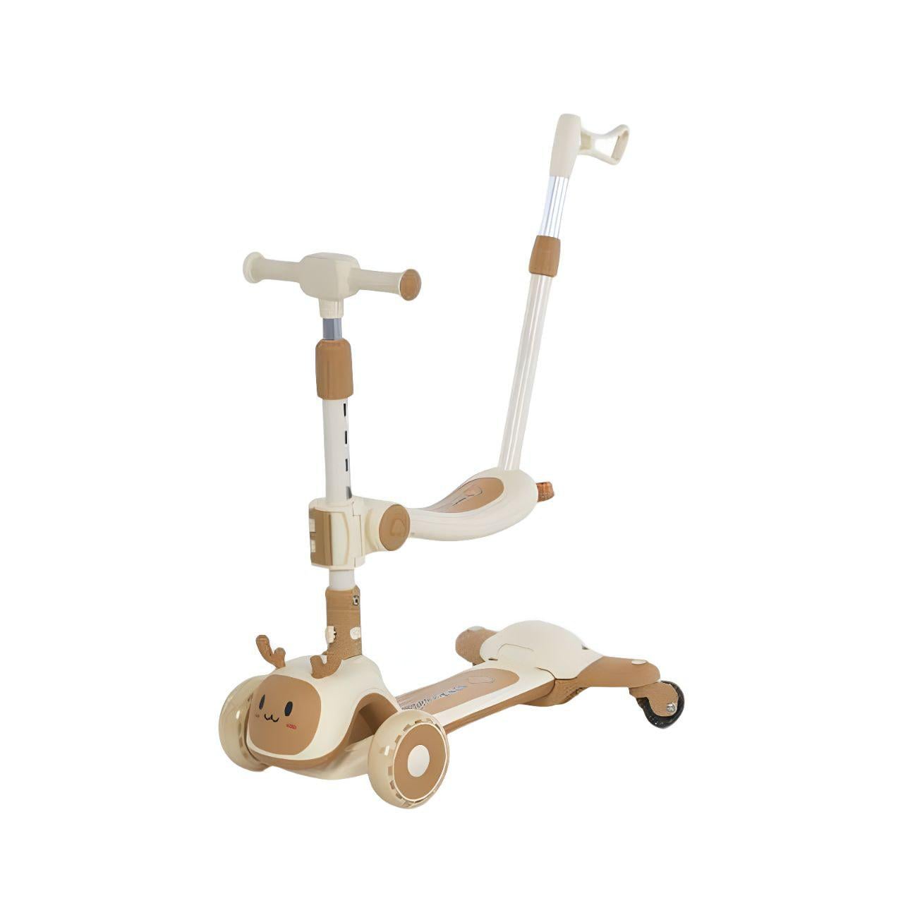 Самокат JR 3-121/5в1 металл/пластик музыка/свет/родительская ручка 3 положения Коричневый (25410610)