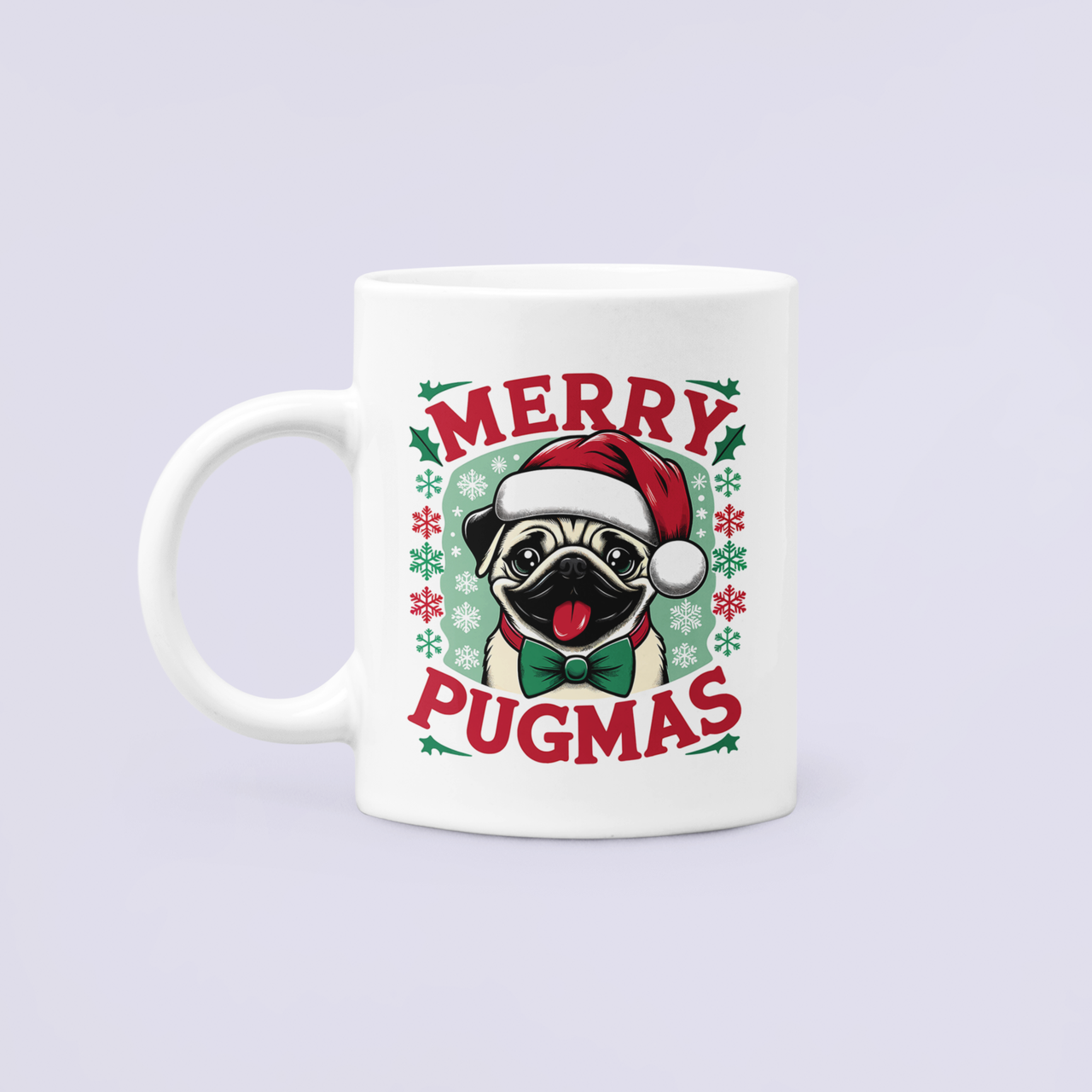 Чашка керамическая с принтом "Merry Pugmas" Новогодний мопс 330 мл Белый