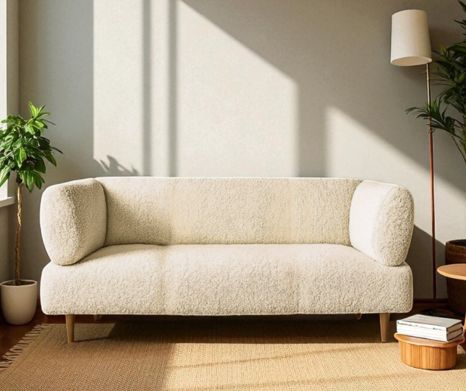 Диван офисный Tobi Sho Бенно-1 с подлокотниками и деревянными ножками букле Alpaca 1500х720х750 мм Айвори/04