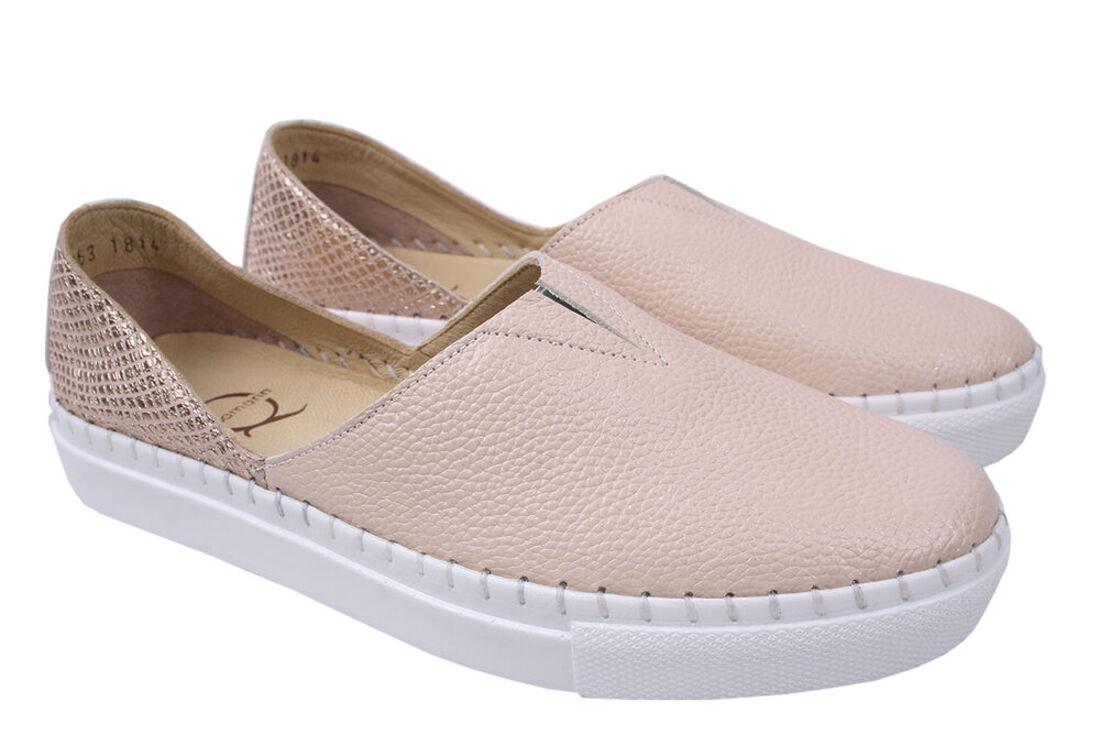 Туфли Aquamarin на низком ходу женские из кожи р. 36 Бежевый (1715-20DTC)