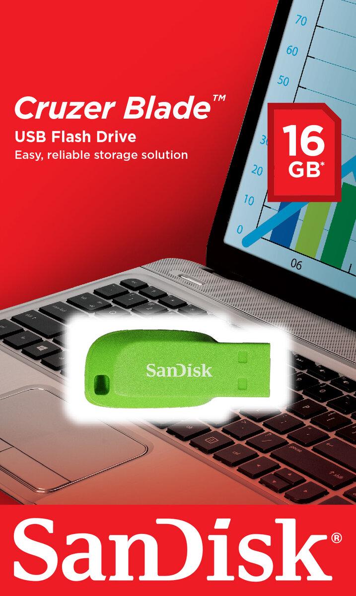 Флеш-память USB SanDisk Cruzer Blade 16 Гб Green Electric (20220627) - фото 3