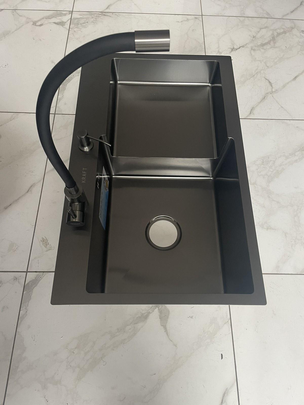 Мийка для кухні Kraft 7848 АL ліва з гнучким краном/сифоном/кошик/дозатор - фото 5