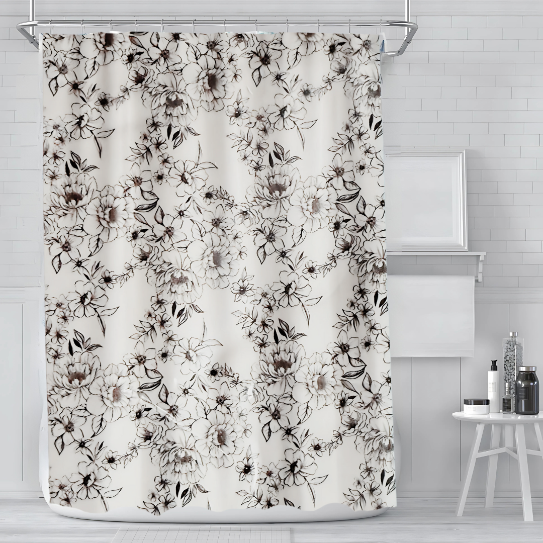 Шторка для ванной и душа из полиэстера с металлическими крючками с принтом 178x183 см Белый