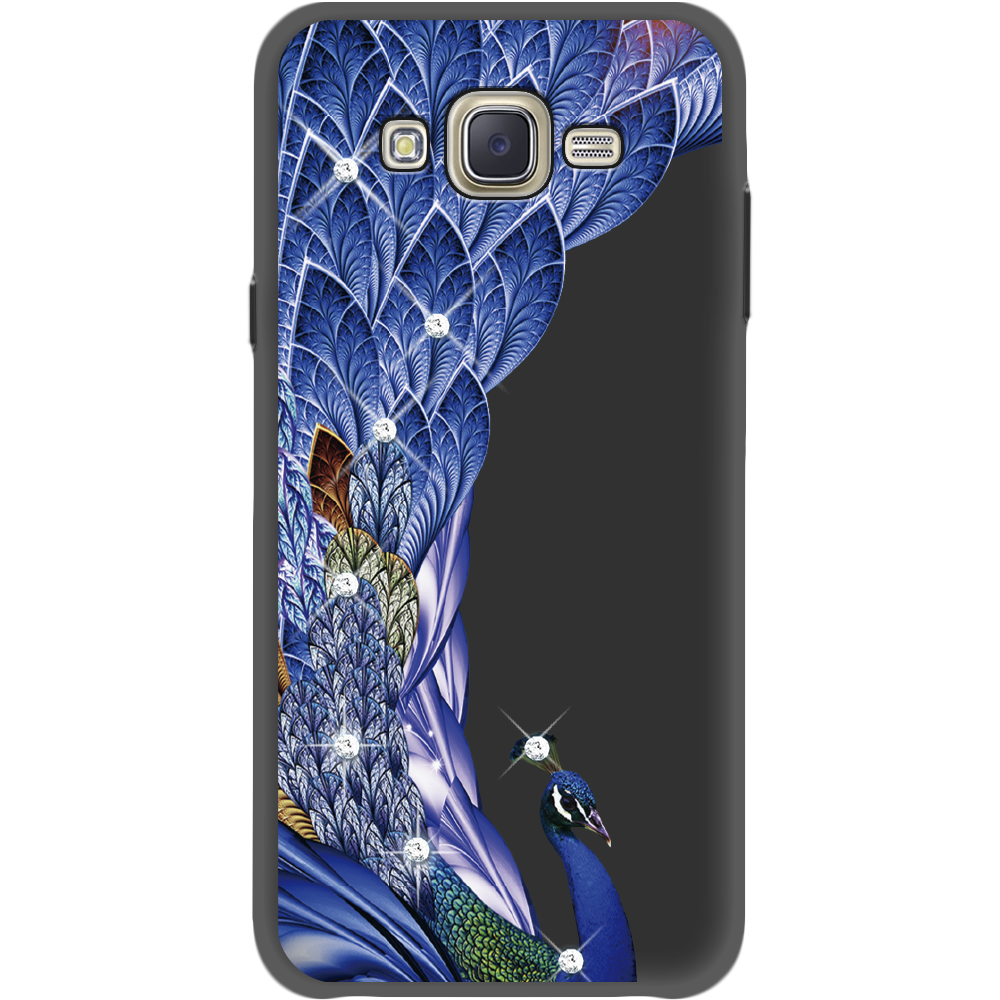 Чохол BoxFace Samsung J700H Galaxy J7 Павич зі стразами Чорний силікон (24496-rs7-35121)