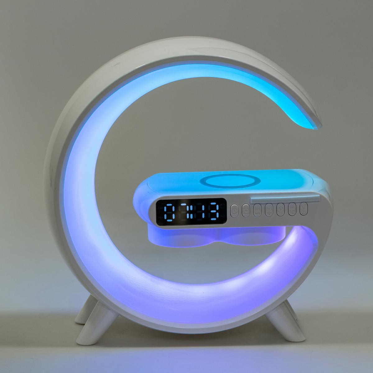 Портативна колонка з RGB-підсвічуванням BT/TF/Wireless Charger/USB/FM/AUX/Clock 15 Вт Білий (20988197) - фото 2