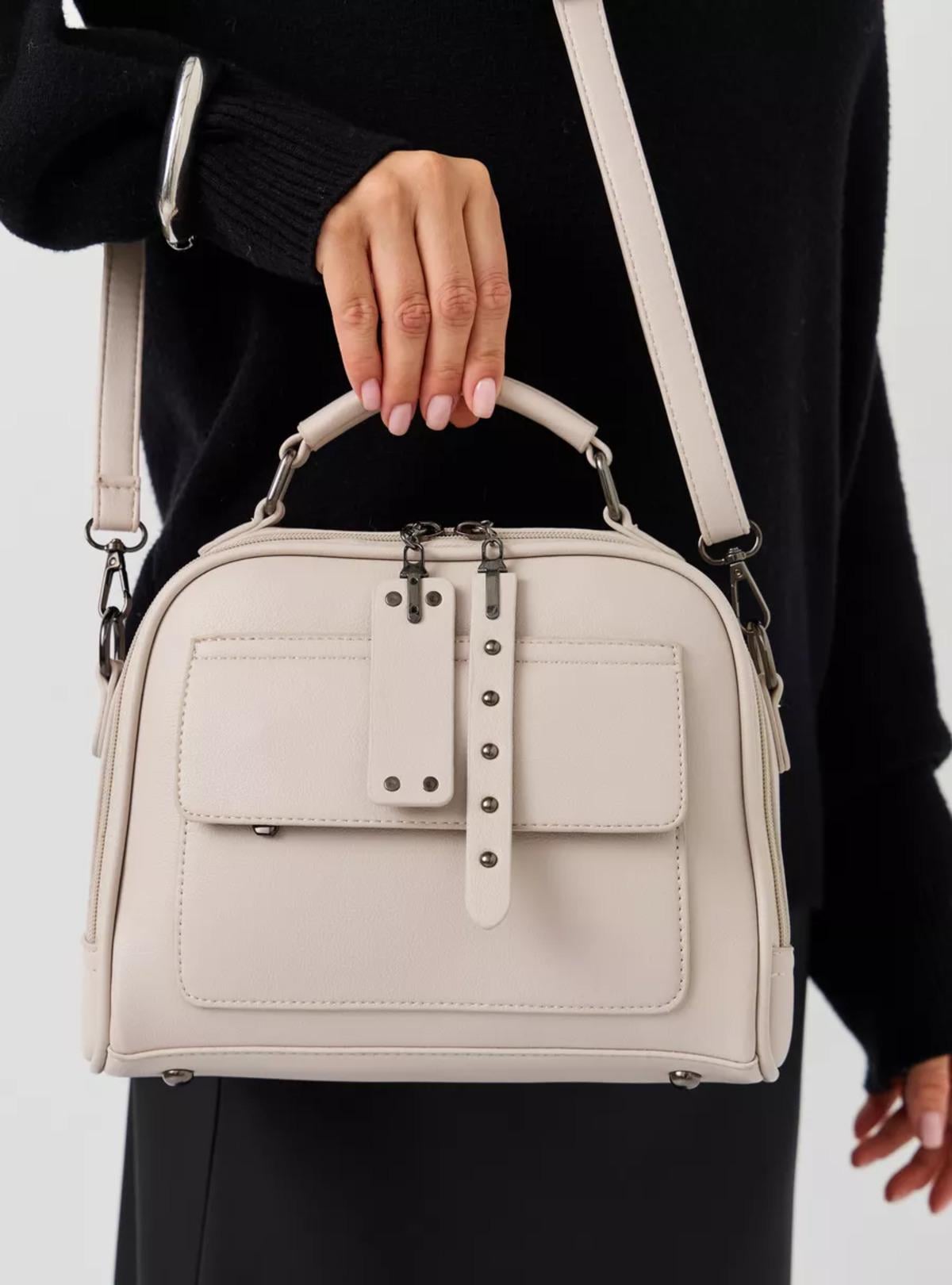 Сумка через плечо кросс боди женская с широким ремнем вместительная Молочный (73555)