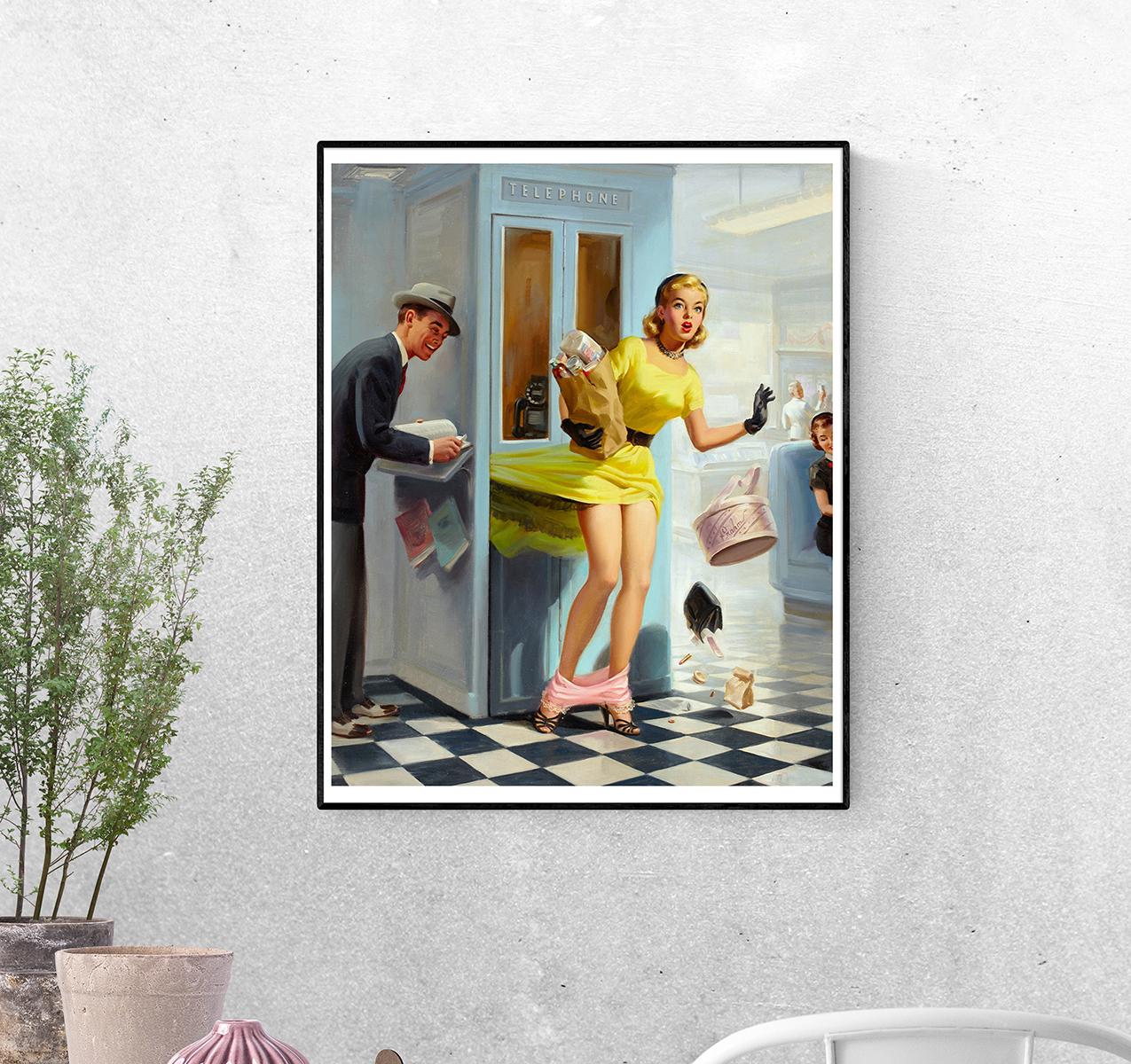 Постер Юбка зацепилась за телефонную будку. Арт Фрам формат А-2 (pin_up1725009_Poster)