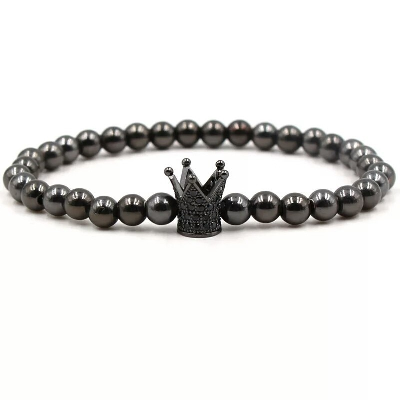 Браслет із гематиту з високою короною р. 20 Чорний (20001)