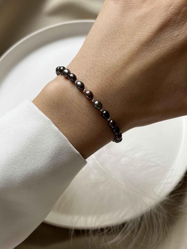 Браслет из натурального барочного жемчуга Сине-черный (4696)