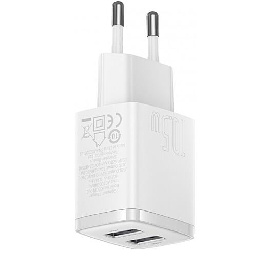 Зарядний пристрій Baseus Compact 2xUSB 10,5 W 2,1 A White (CCXJ010202) - фото 4