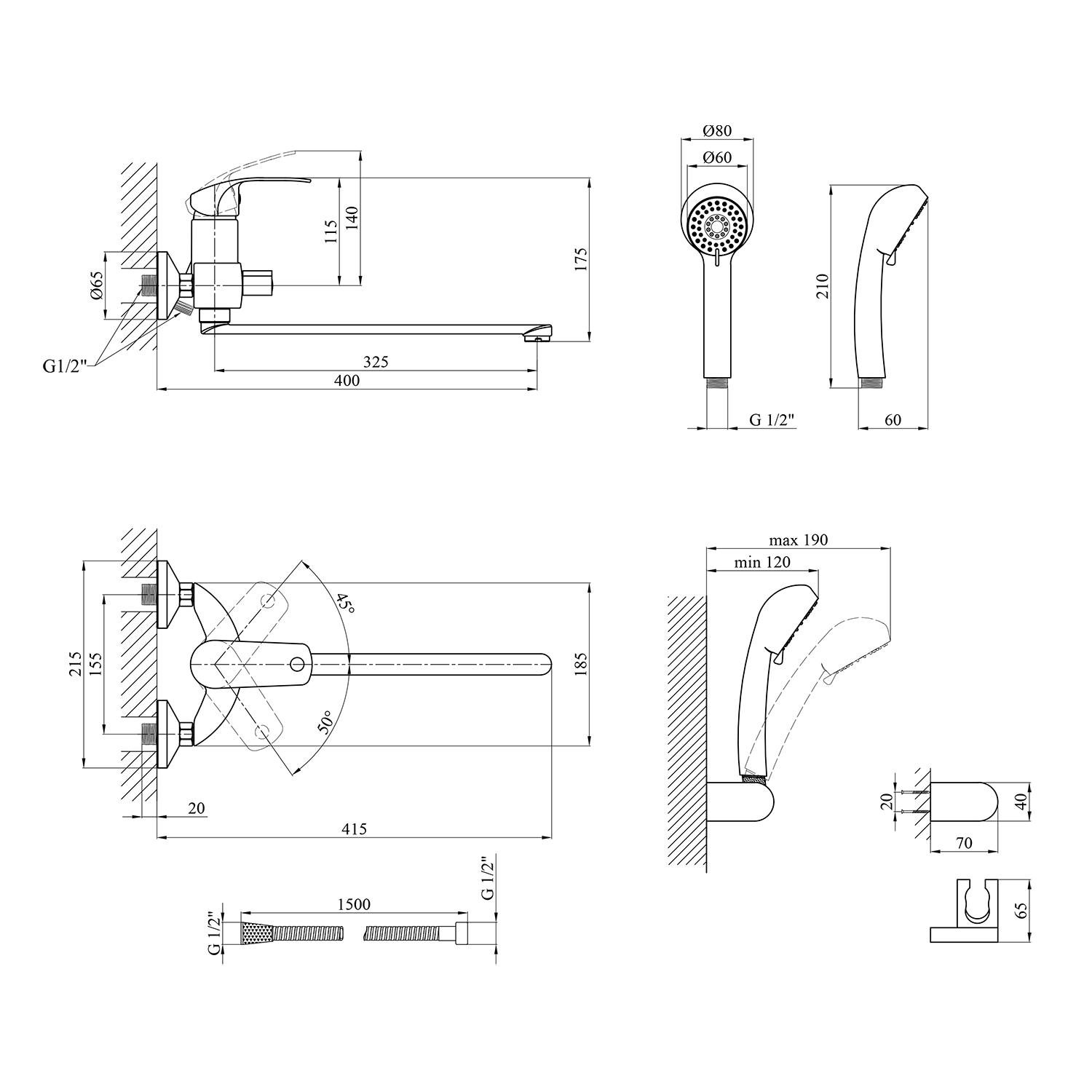 Смеситель-кран для ванной Kroner KRP Konstante C070 (KR23588Y) - фото 2 Смеситель-кран для ванной Kroner KRP Konstante C070 (KR23588Y) - фото 2