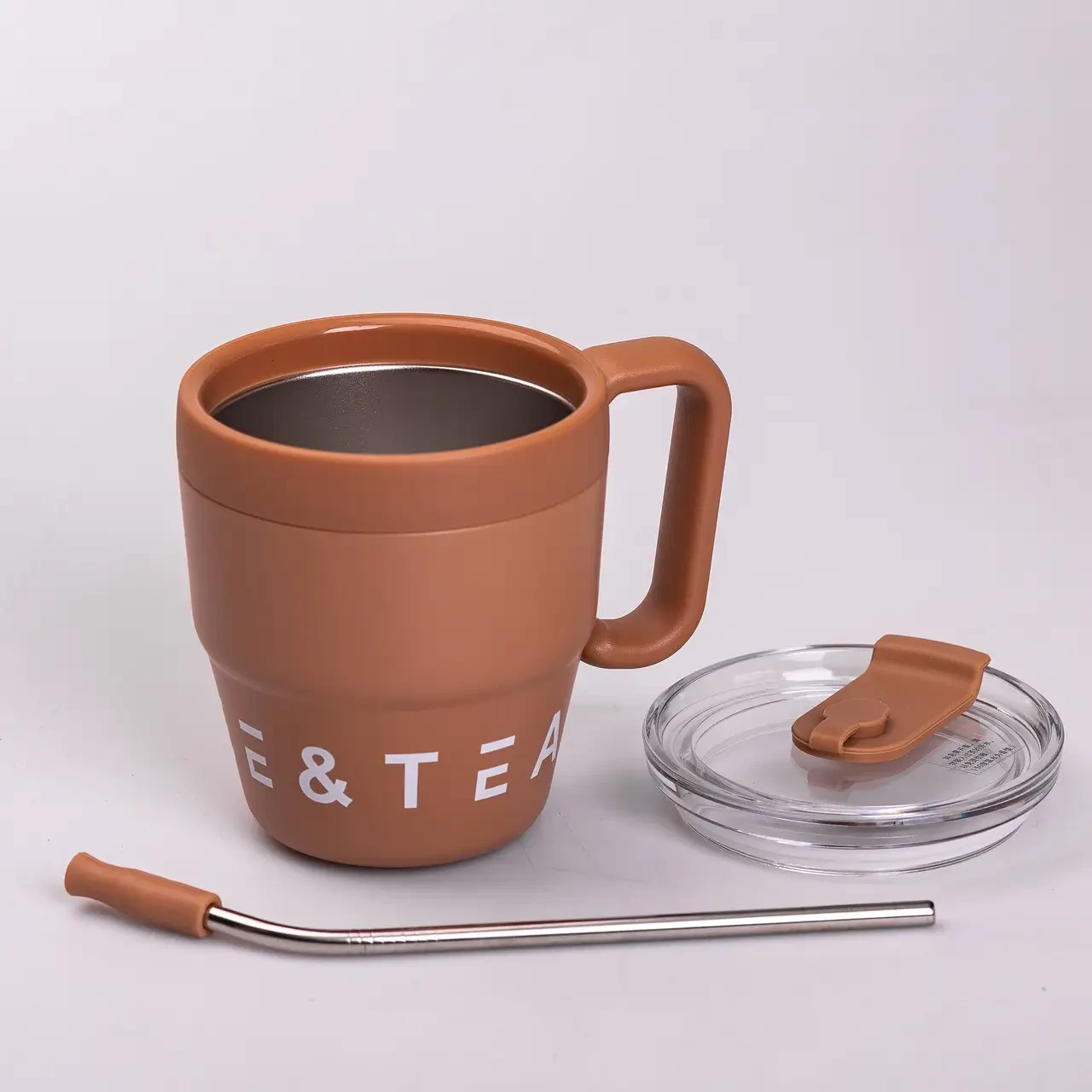 Термокухоль Coffee&Tea з трубочкою Коричневий (5484) - фото 4 Термокухоль Coffee&Tea з трубочкою Коричневий (5484) - фото 4