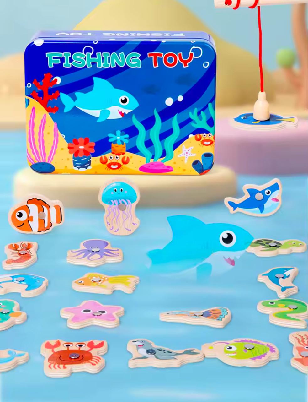 Дитяча магнітна риболовля дерев'яна 20 рибок 2 вудки (95) - фото 5