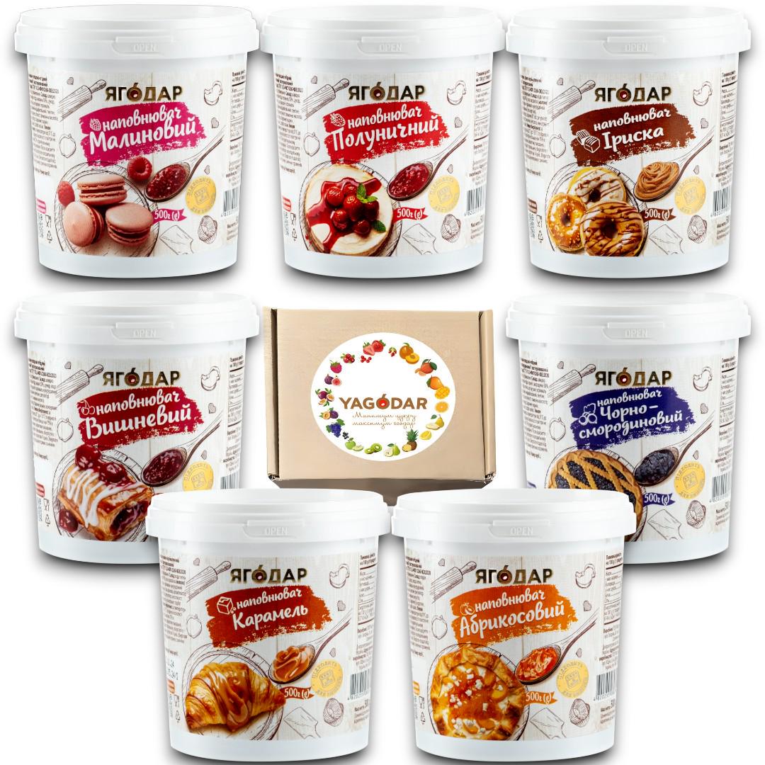 Набор кондитерских начинок YAGODAR клубника/смородина/вишня/малина/абрикос/ириска/карамель 7 шт. 3,5 кг (nachynkanab1)