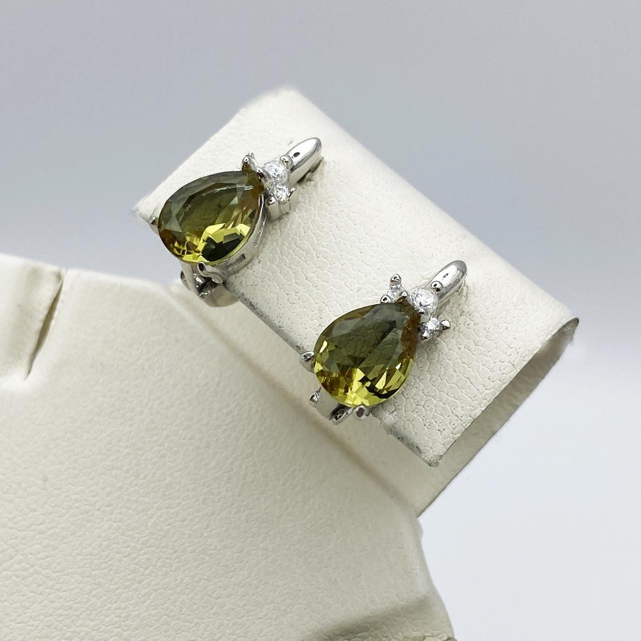 Серьги серебряные с султанитом и кубическим цирконием 3,96 г (1937587133)