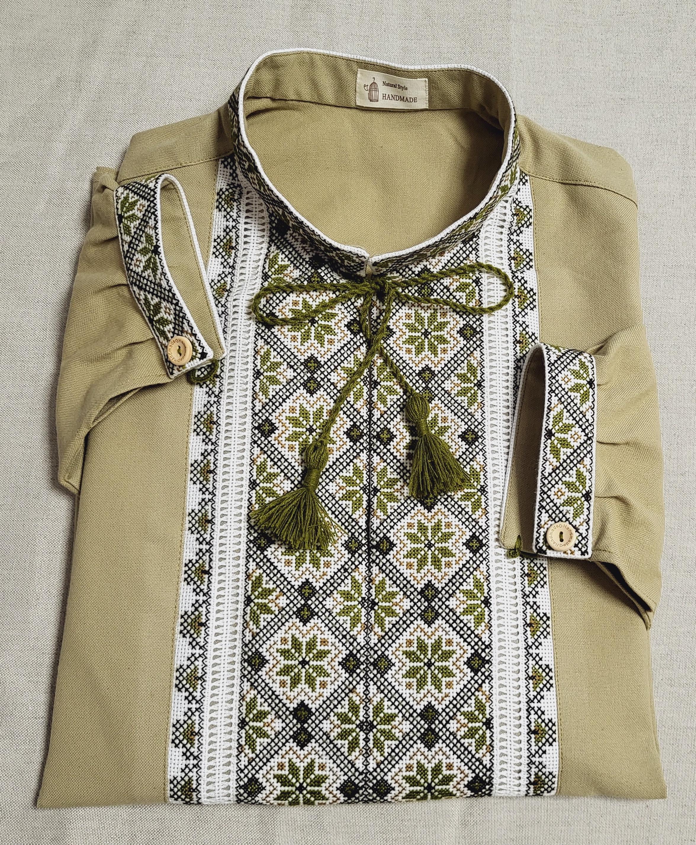 Вишивана сорочка чоловіча на домотканому полотні Брунатний