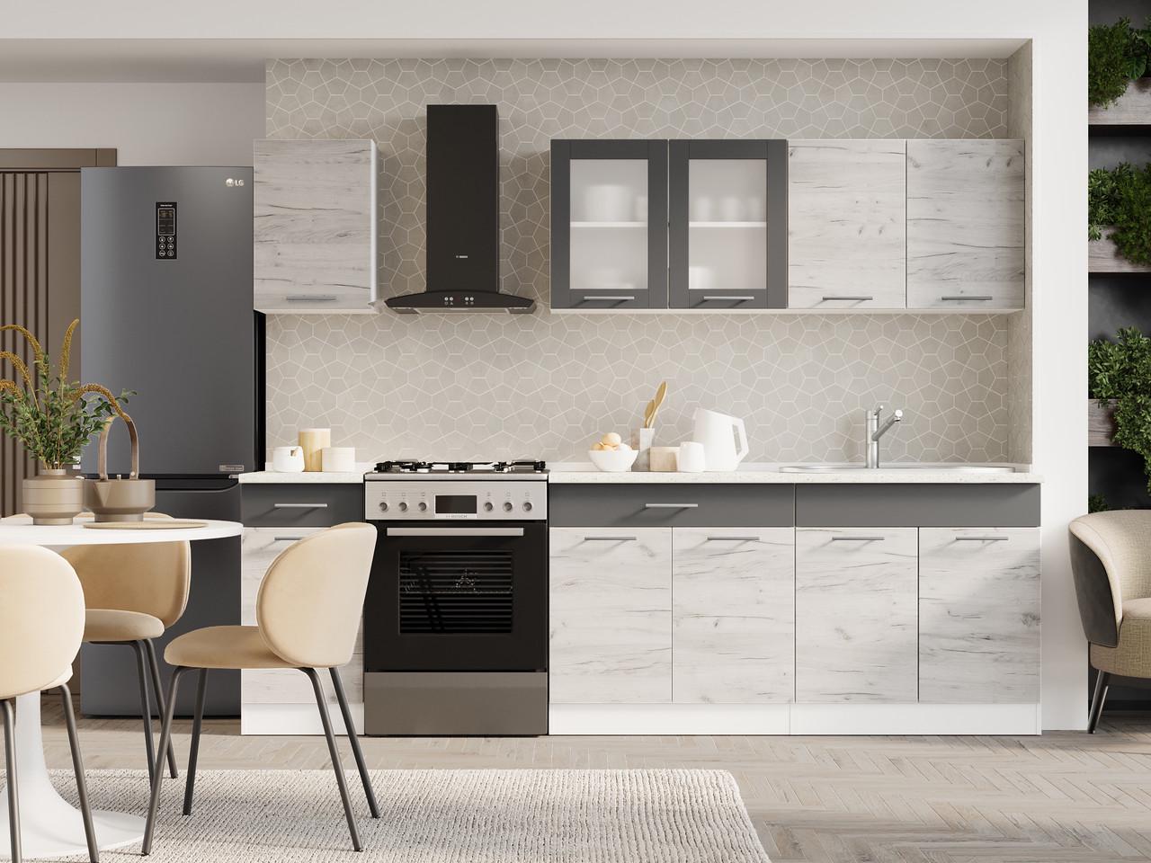 Кухня готовая Эверест №6 Эко Нова без столешницы 2,5 м/2,6 м Крафт белый/Графитовый (27006.01) - фото 2 Кухня готовая Эверест №6 Эко Нова без столешницы 2,5 м/2,6 м Крафт белый/Графитовый (27006.01) - фото 2