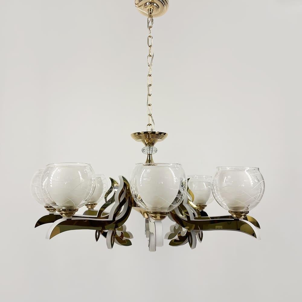 Люстра із світлодіодним корпусом та 8 подвійних плафонів/пульт Золотий (81181/8 GD)