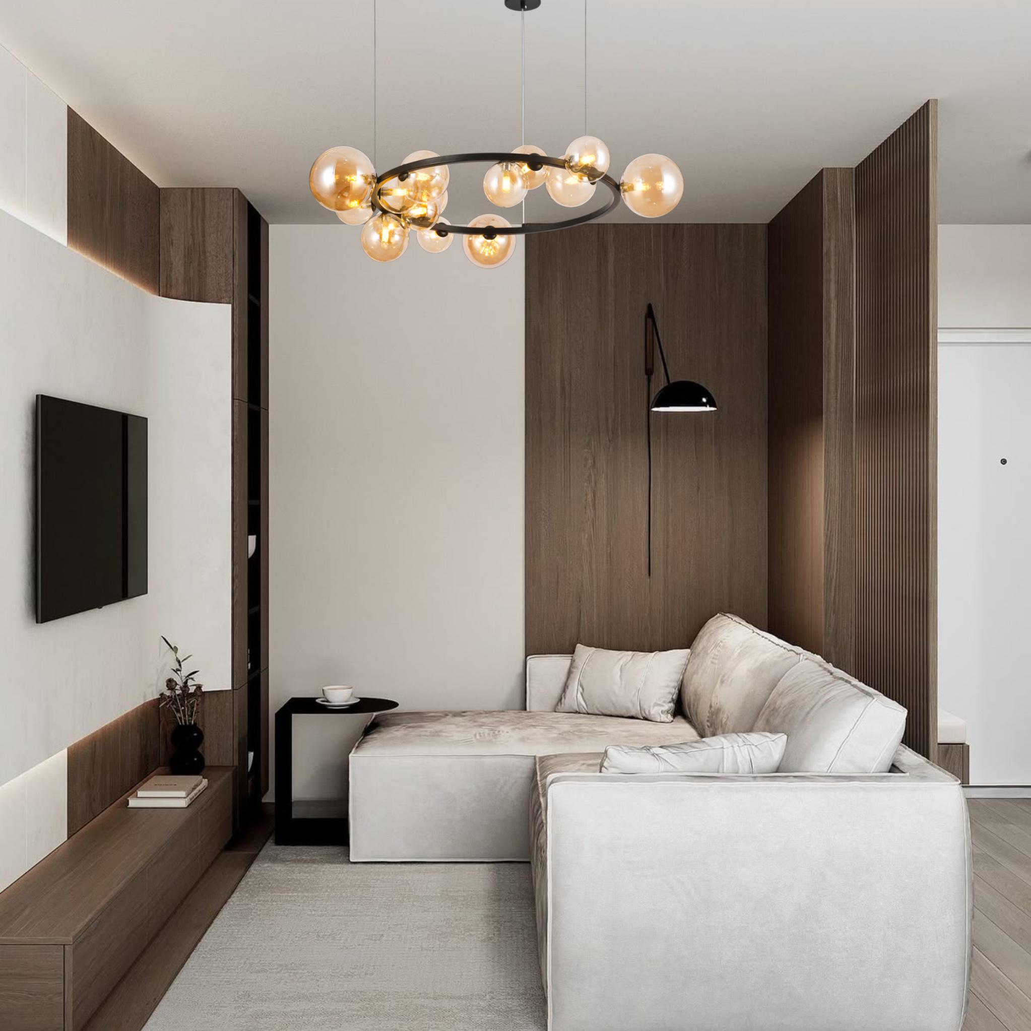 Люстра круглая из шаров на 15 ламп Bubbles 80 см Черный (918-LP267-15 BK+BR) - фото 2