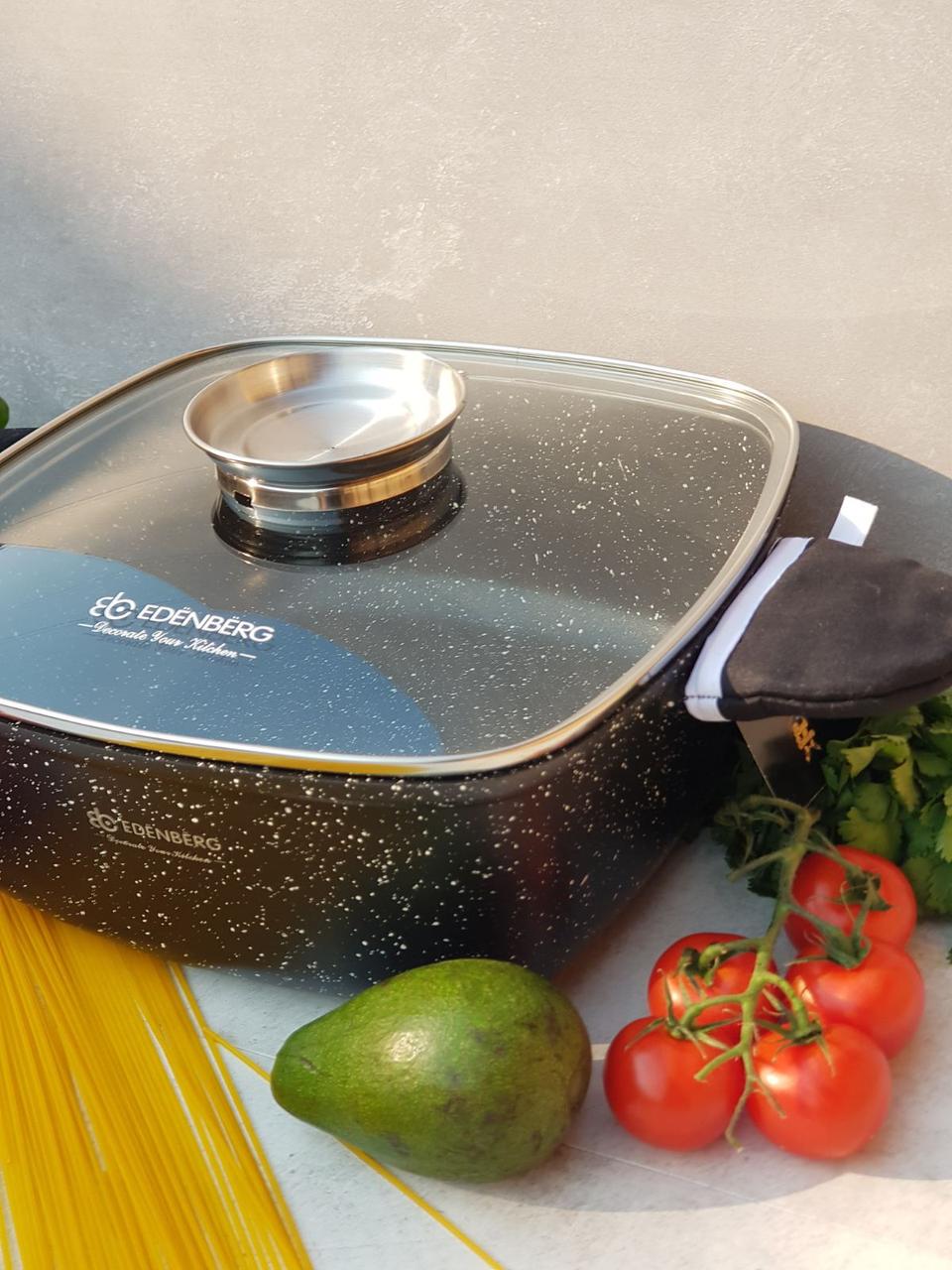 Каструля-казан квадратна Edenberg 6,5 л 28 см з мармуровим покриттям та кришкою з дозатором олії (EB-8115) - фото 6 Каструля-казан квадратна Edenberg 6,5 л 28 см з мармуровим покриттям та кришкою з дозатором олії (EB-8115) - фото 6