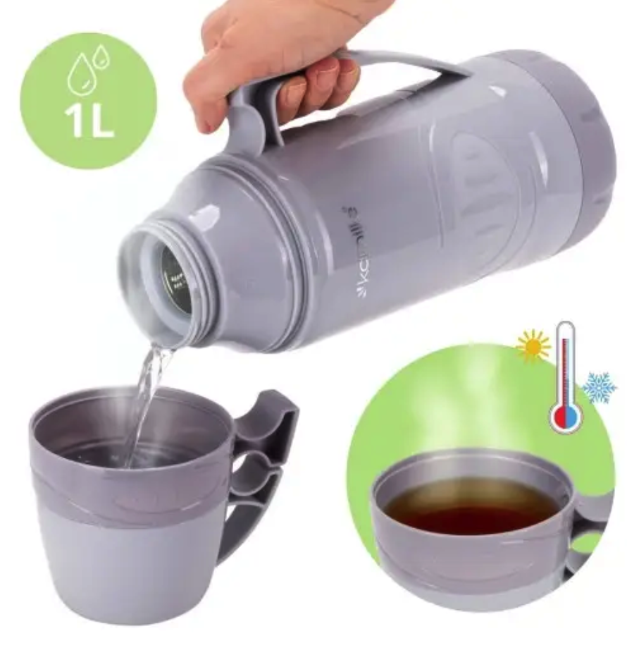 Термос Kamille Vizo со стеклянной колбой 1000 мл Серый (2031) - фото 8