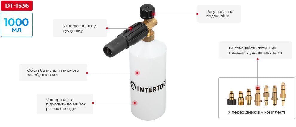 Насадка-піногенератор для мийок високого тиску Intertool DT-1536 універсальна 1000 мл (14658074) - фото 4