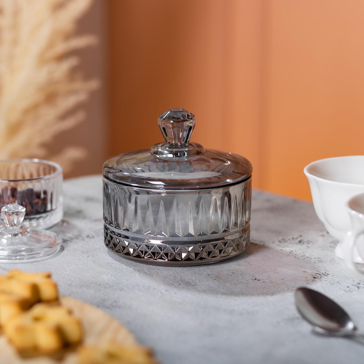 Конфетница стеклянная с крышкой HP-YH-78 Ø 10 см Серый (A-033671) - фото 5