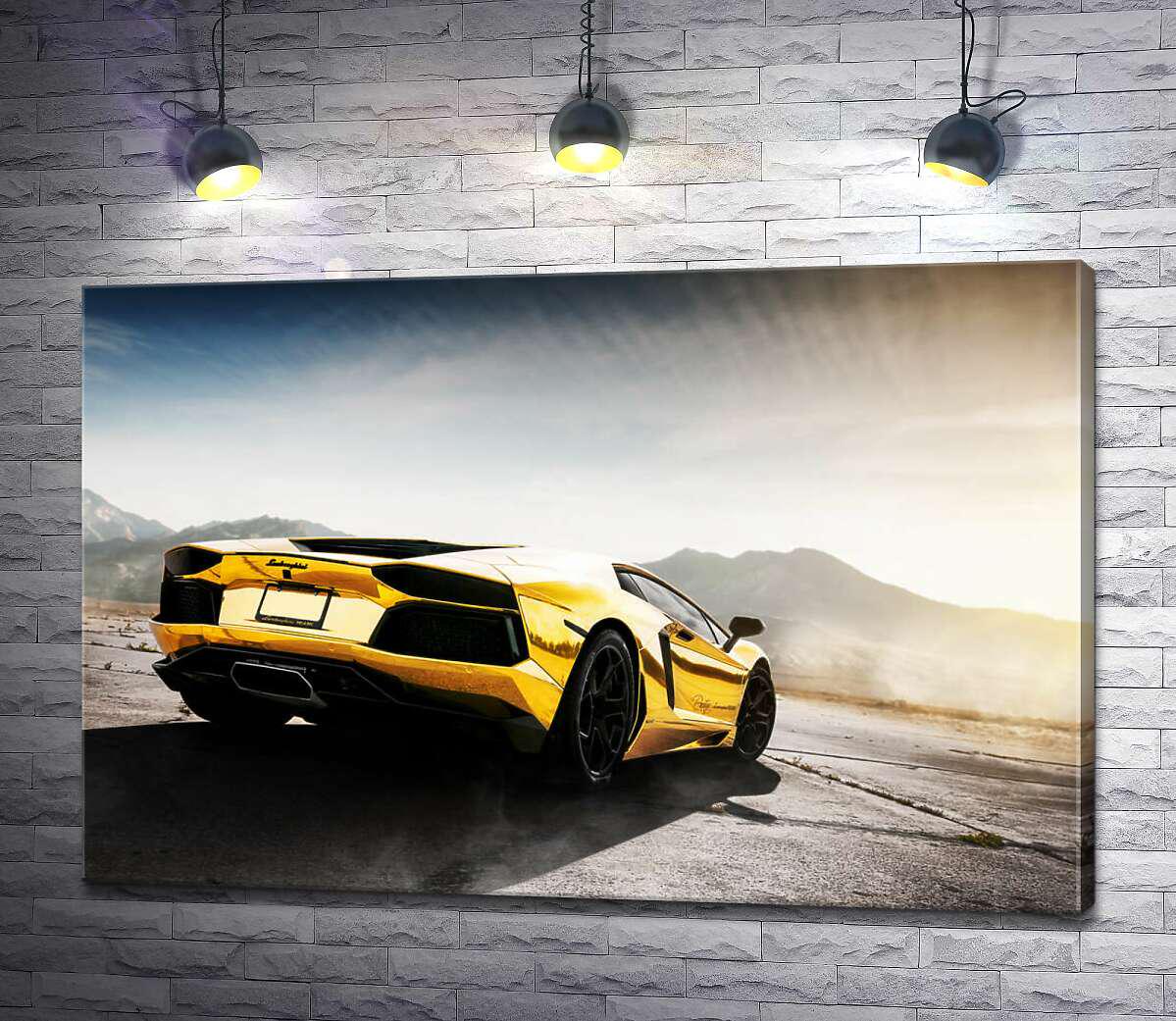 Картина ArtPoster Черные элементы желтого автомобиля Lamborghini Aventador 130x86 см Модуль №1 (003330)