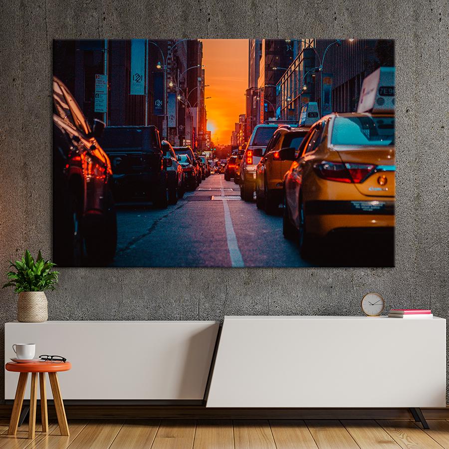 Картина город Машины на улице Нью-Йорка 120x80 см (A848-1)