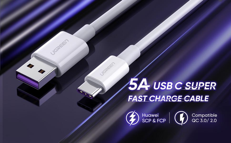 Кабель зарядный Ugreen Type-C 5 A Huawei Supercharge 1 м White (US253) - фото 8