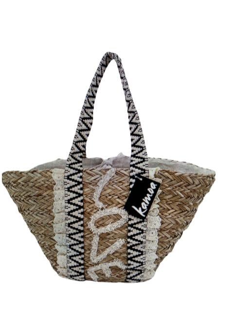 Пляжная сумка Kamoa с кружевными ручками и вышивкой TsLove Бежевый с черным