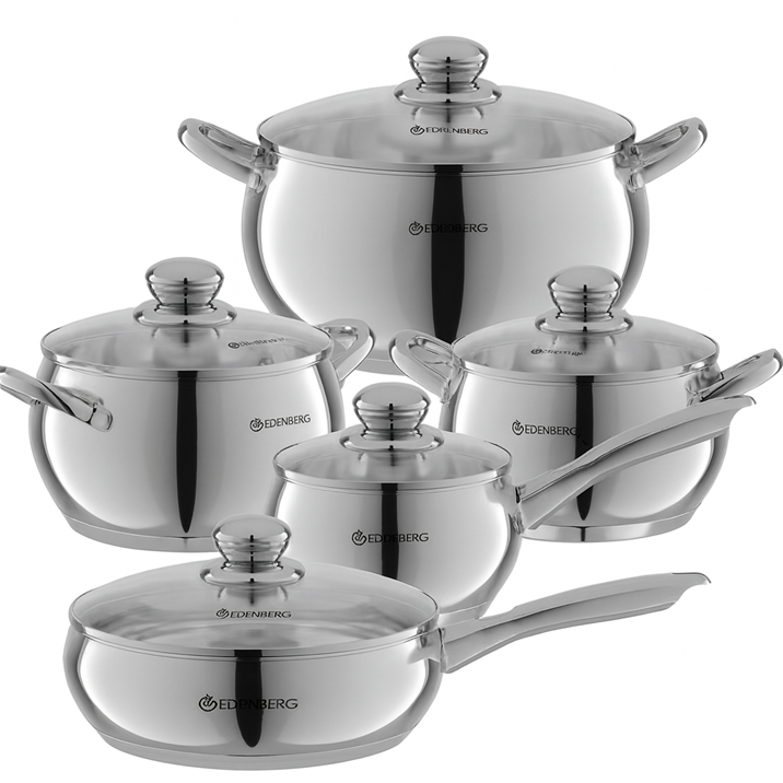Набор посуды Edenberg из нержавеющей стали с крышками 10 предметов (EB-2421)