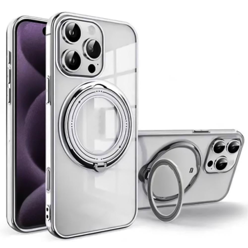 Силіконовий чохол накладка Clear Case для iPhone 16 Pro​​ з металевим кільцем - тримачем Срібний