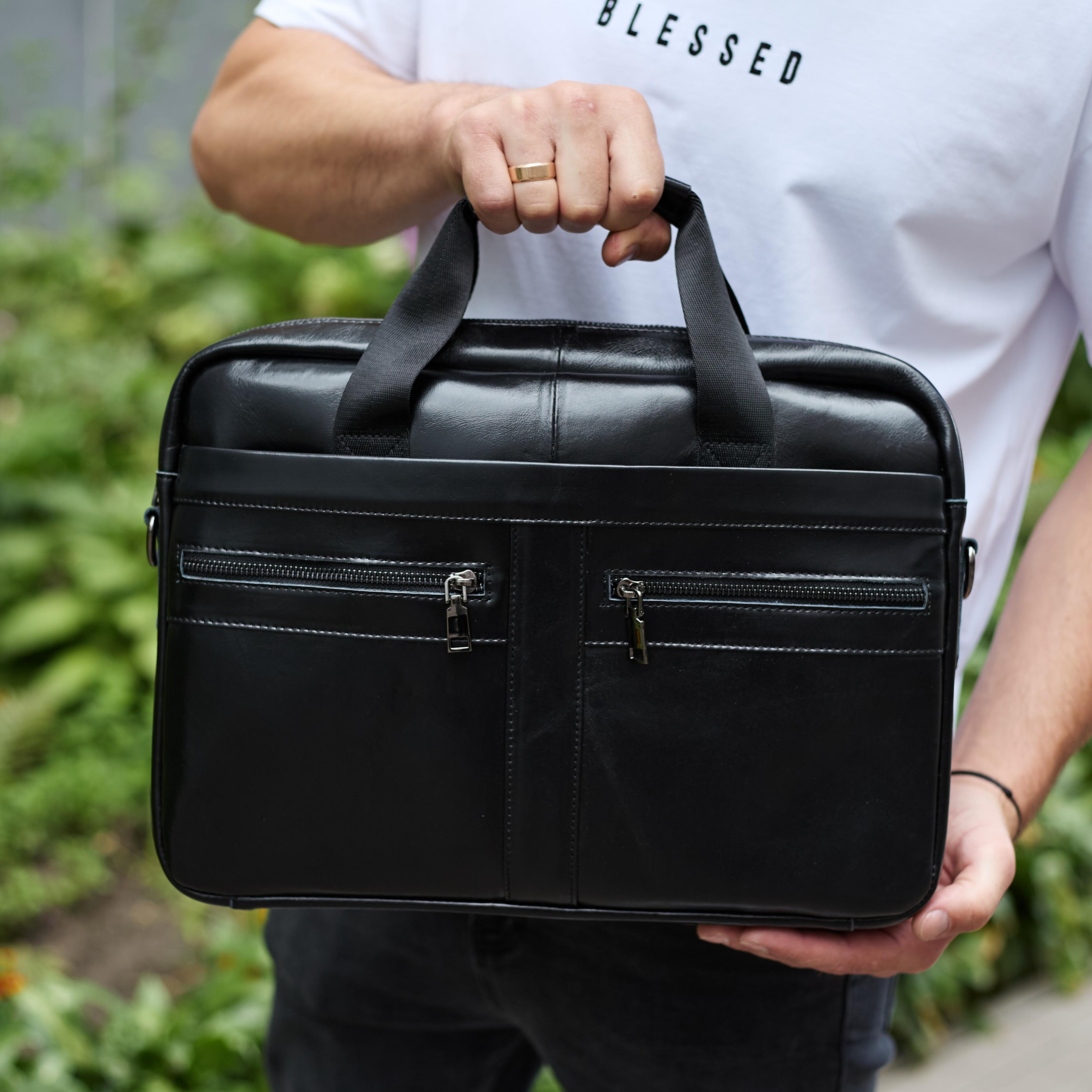 Портфель деловой мужской на плечо Tiding Bag из натуральной кожи формат А4 38х28х8 см